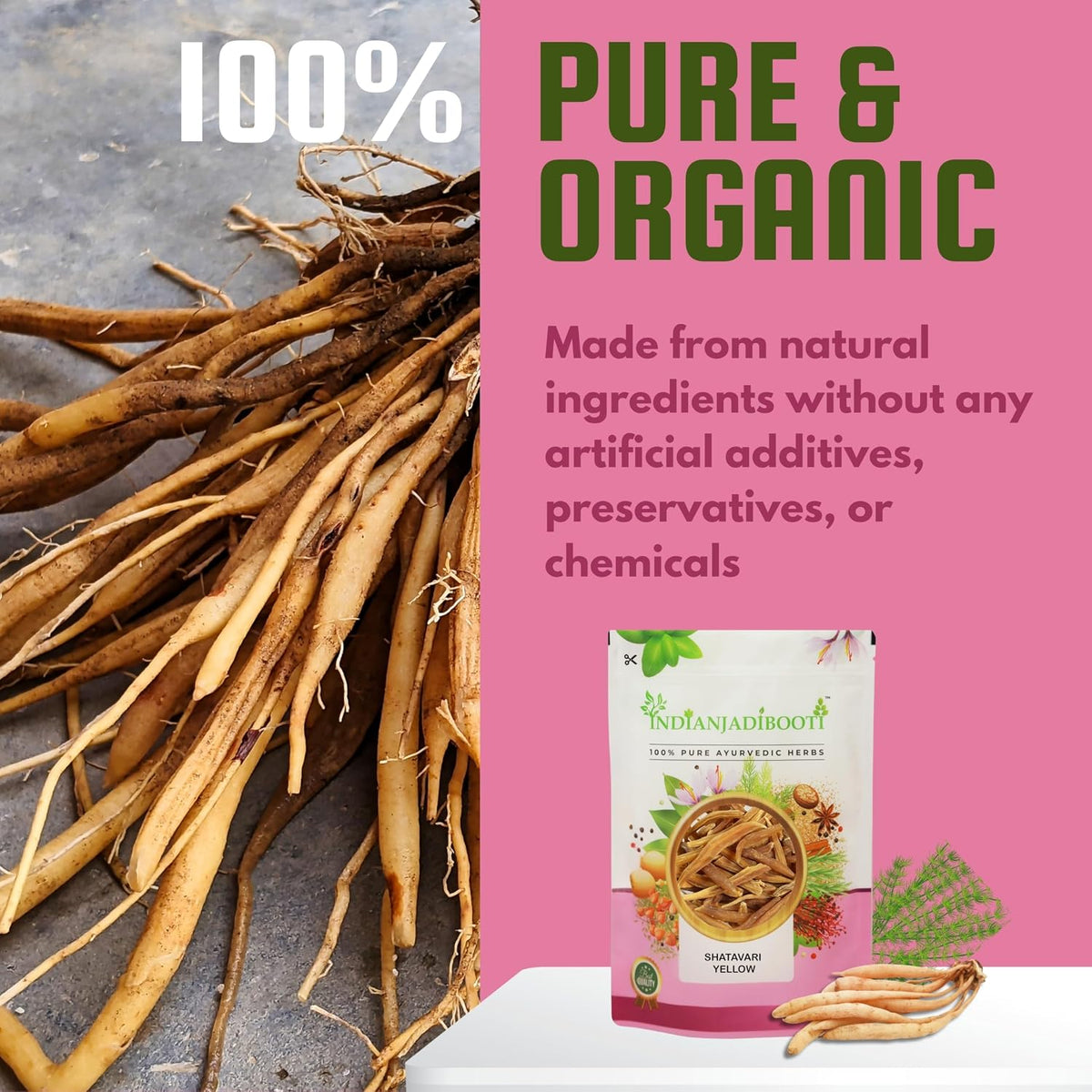 IndianJadiBooti Shatavari Yellow (Asparagus racemosus) | Natural Satavar Herb For Hormonal Balance & Reproductive Health | 400 Grams | Pack Of 2