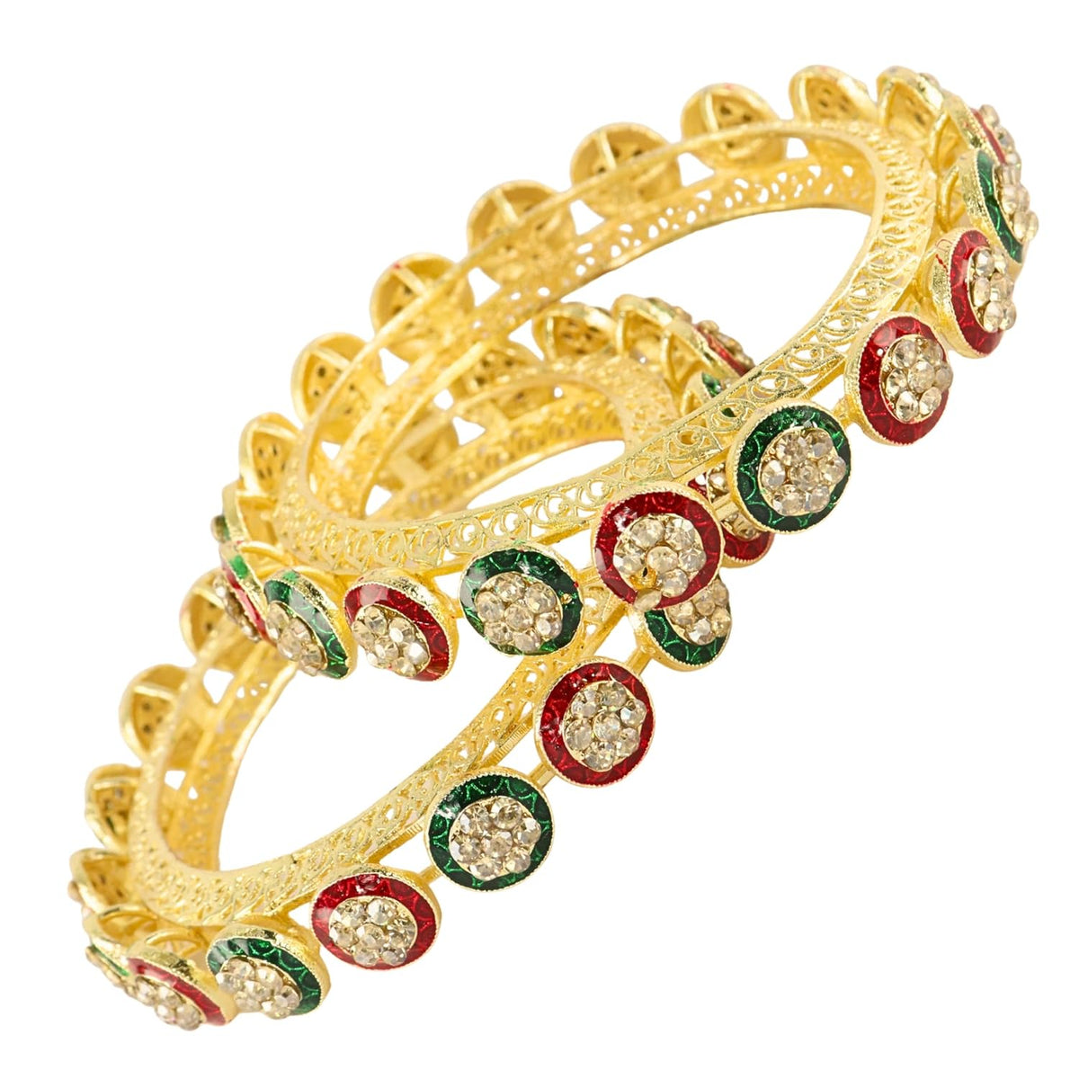 NMII Traditional Kundan Stone Work Metal Bangles For Women & Girls | Mirror Bangles | Bangles For Women Wedding, Party, Festival, Function | Women's Fashion Jewellery