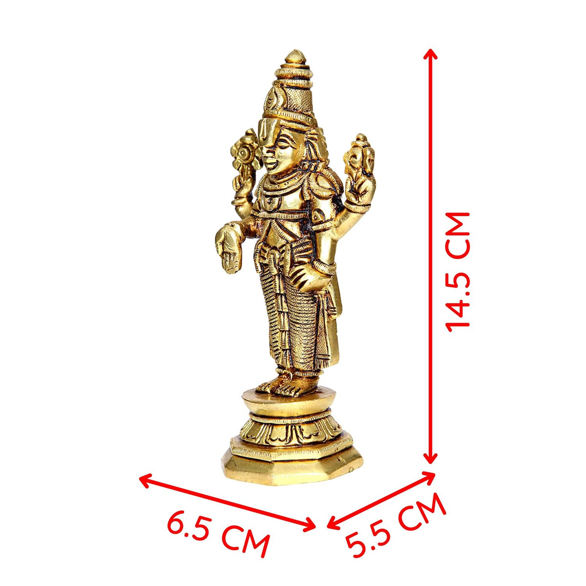 Aalayam Selveer Lord Venkateswara Idol Brass | Tirupati Balaji Perumal Statue | Venkateswara Swamy Idol 14.5cm Height Gold Colour 1 Piece
