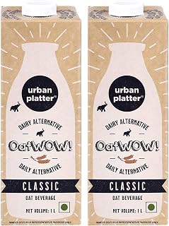 urban platter OatWOW Classic Oat Beverage, 1 Litre (Pack of 2, Plant-Based, Milk Alternative, Creamy, Lactose-Free)