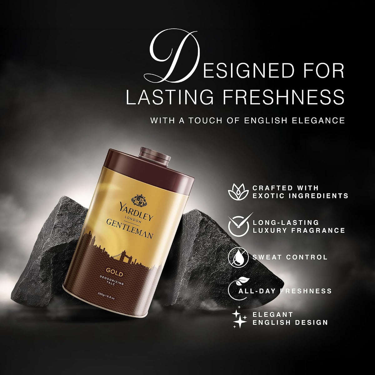 Yardley London Gold Deodorizing Talc| Fresh Woody Scent| Masculine Fragrance| Body Talc for Men| 250g