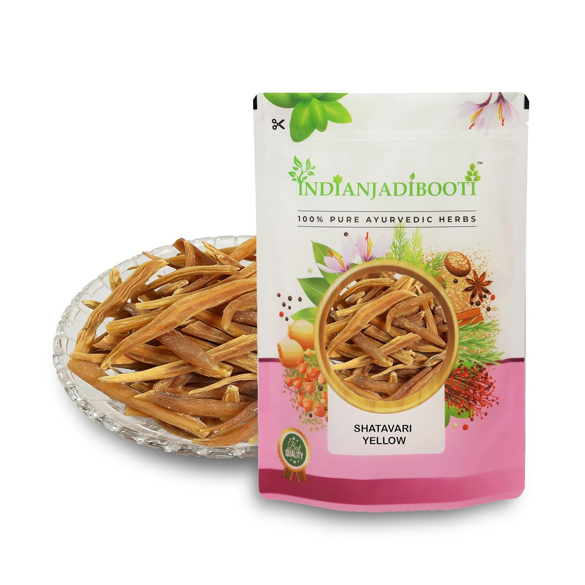 IndianJadiBooti Shatavari Yellow (Asparagus racemosus) | Natural Satavar Herb For Hormonal Balance & Reproductive Health | 400 Grams | Pack Of 2