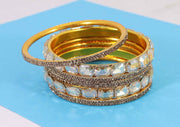 NMII Stylish Metal with AD Diamond Bangles Kada Set For Women & Girls | Premium Gold Plated Bangles | Kada Set For Women | Metal Bangles | Fashionable Bangles For Wedding, Party, Daily- Set of 12