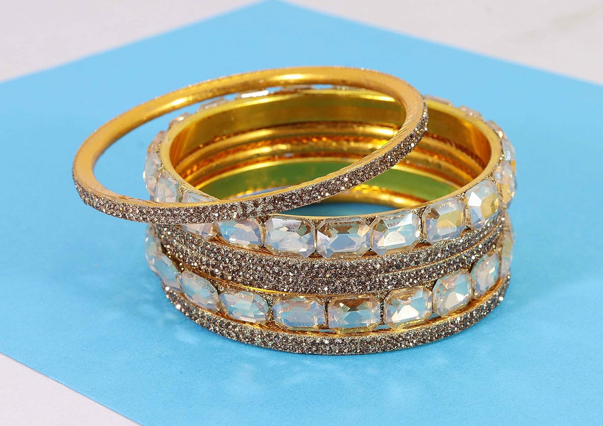 NMII Stylish Metal with AD Diamond Bangles Kada Set For Women & Girls | Premium Gold Plated Bangles | Kada Set For Women | Metal Bangles | Fashionable Bangles For Wedding, Party, Daily- Set of 12