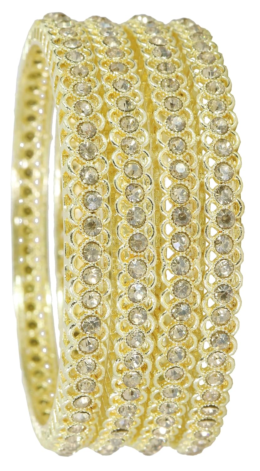 NMII Stylish Designer Metal Bangles Set For Women & Girls with Zircon Stone | Diamond Bangles | Traditional Bangles For Wedding, Party, Shadi, Function | Women's Fashion Jewellery- Set of 4