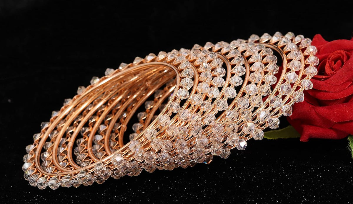 NMII Pearls Studded Metal Bangles Set For Women and Girls