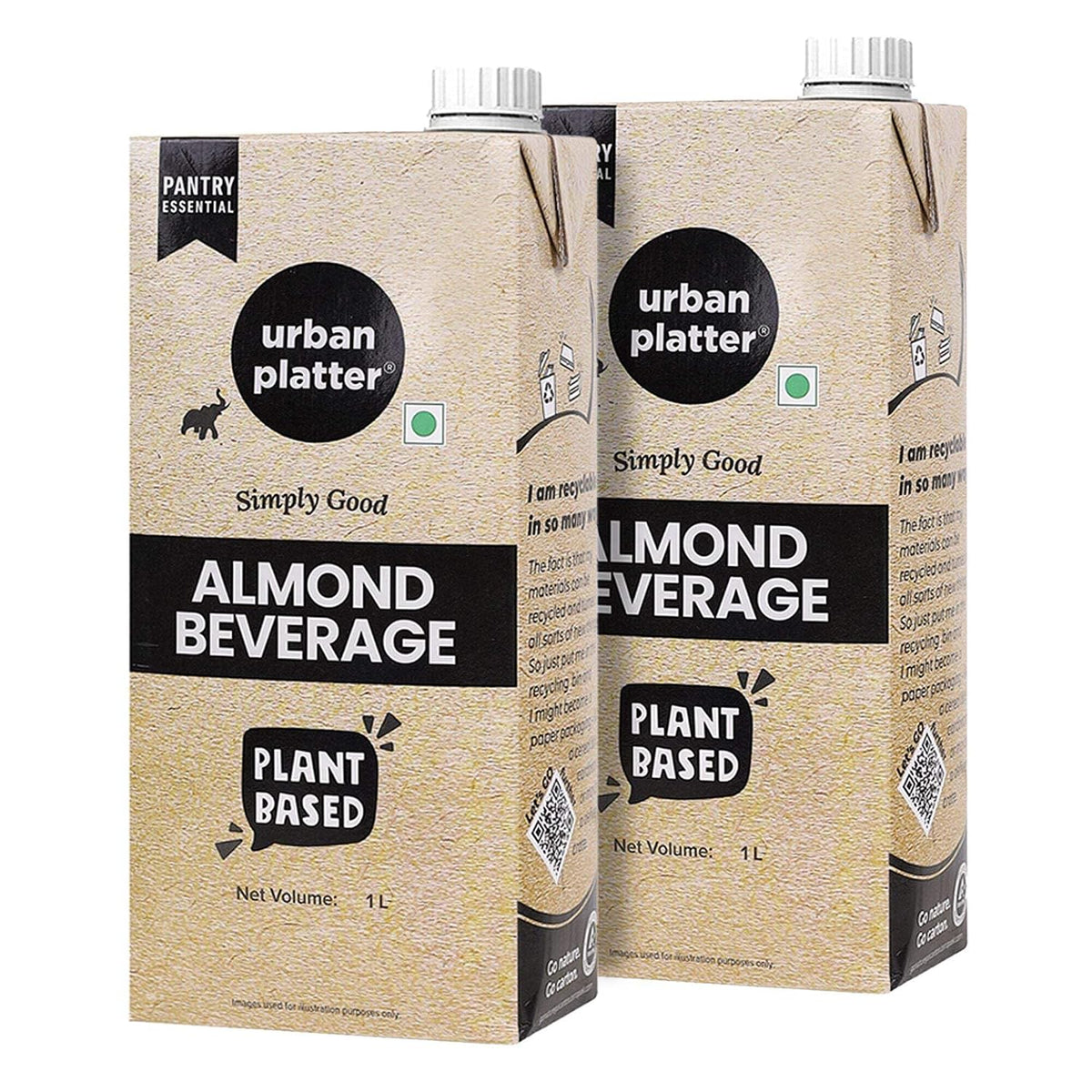 Urban Platter Almond Milk, 1 Litre, Pack of 2 (Unsweetened | Lactose-Free | Plant-Based Milk Alternative | Works Beautifully in Tea and Coffee)