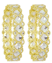 NMII Premium Gold Plated Metal with Kundan Mirror & Zircon Stone Bangles Set For Women & Girls | Bangles For Women Traditional | Metal Bangles with Mirror | Wedding, Party, Occasion Wear- Set of 2