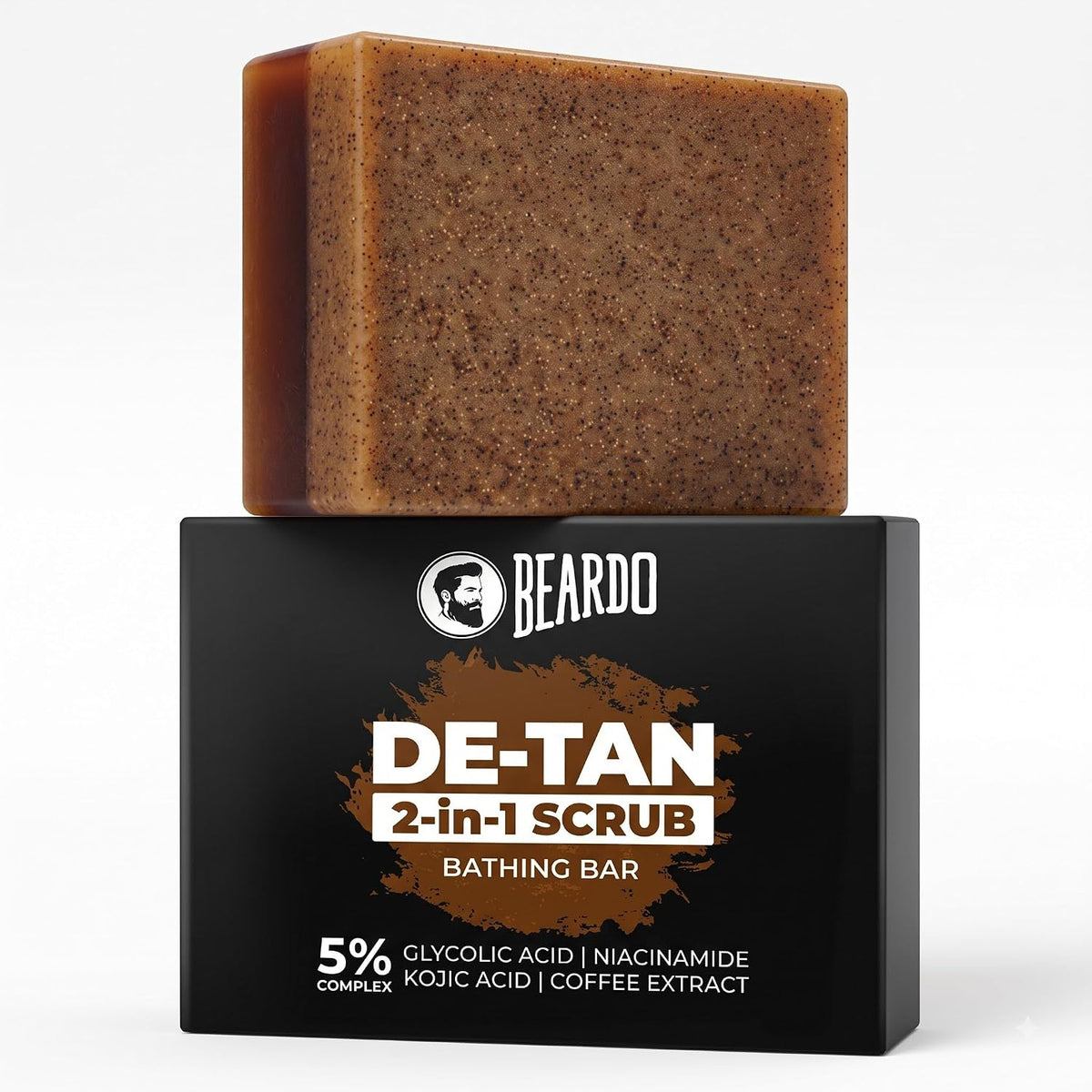 Beardo De-Tan 2-in-1 Scrub Bathing Bar for Men,75g | Dual Action Cleansing & Exfoliation | Niacinamide, Kojic Acid, Glycolic Acid & Coffee Extracts | Helps Remove Tan, Dirt & Dead Skin