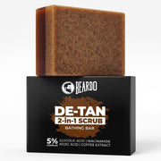 Beardo De-Tan 2-in-1 Scrub Bathing Bar for Men,75g | Dual Action Cleansing & Exfoliation | Niacinamide, Kojic Acid, Glycolic Acid & Coffee Extracts | Helps Remove Tan, Dirt & Dead Skin