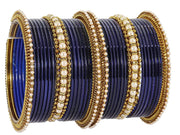 NMII Non-Precious Metal Base Metal Studded with Pearl or Zircon Gemstone and Linked with Ball Chain Glossy Finished Bangle Set For Women and Girls