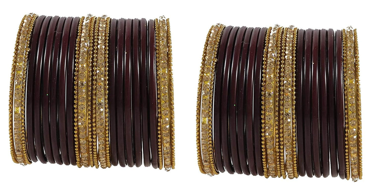 NMII Glass With Zircon Gemstone Studded Worked and Ball Chain Or Plane Gloosy Finished Bangles Set For Women and Girls