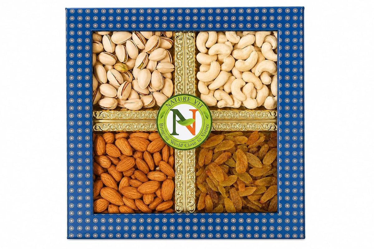 NatureVit Dry Fruits Combo Gift Pack, 400g (Cashew, Almond, Pistachios and Raisins) - Healthy Gift Hamper for Every Occasion | Rakhi Gift Pack for Family, Friends | Corporate Office Gifts Combo | Rakshabandhan Celebration Pack