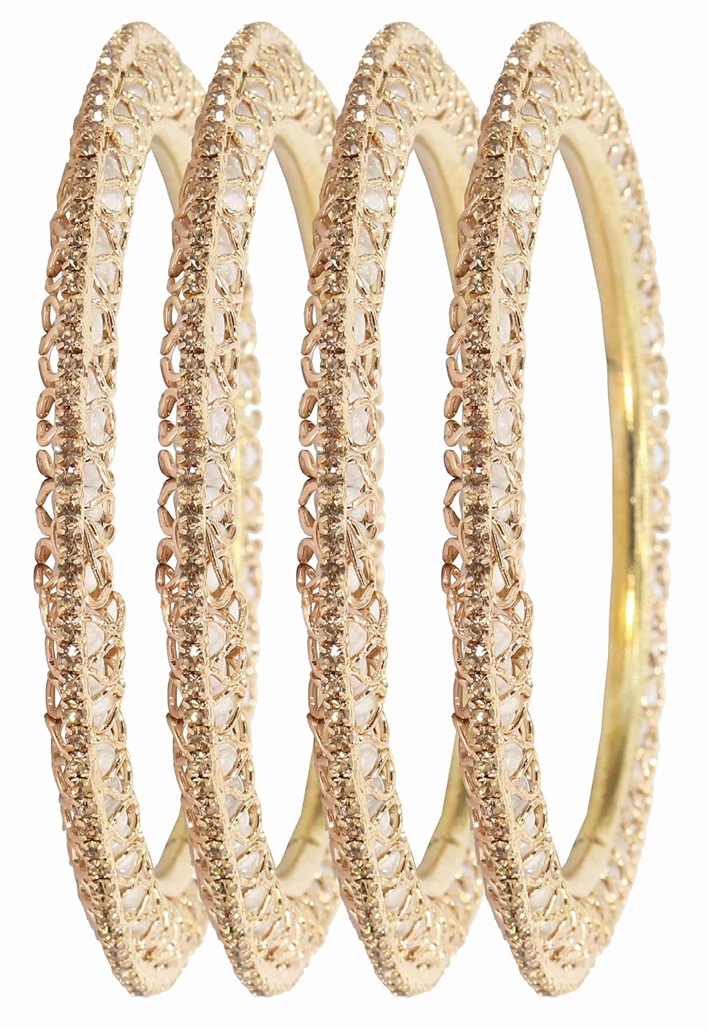NMII Latest Gold Plated Metal with Zircon Diamond Stone & Pearls Moti Bangles Set For Women & Girls | Traditional Women's Bangles | Designer Fancy Kada For Women | Wedding Bangles- Set of 4