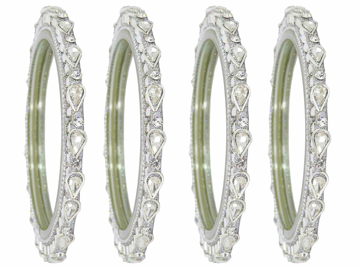 NMII Golden Glass Zircon Gemstone & Beads Studded Bangles Kada Set For Women & Girls | Fancy Golden Kada Bangles | Traditional Rajwadi Kangan | Glass Bangles Wedding, Party, Daily use- Set of 4