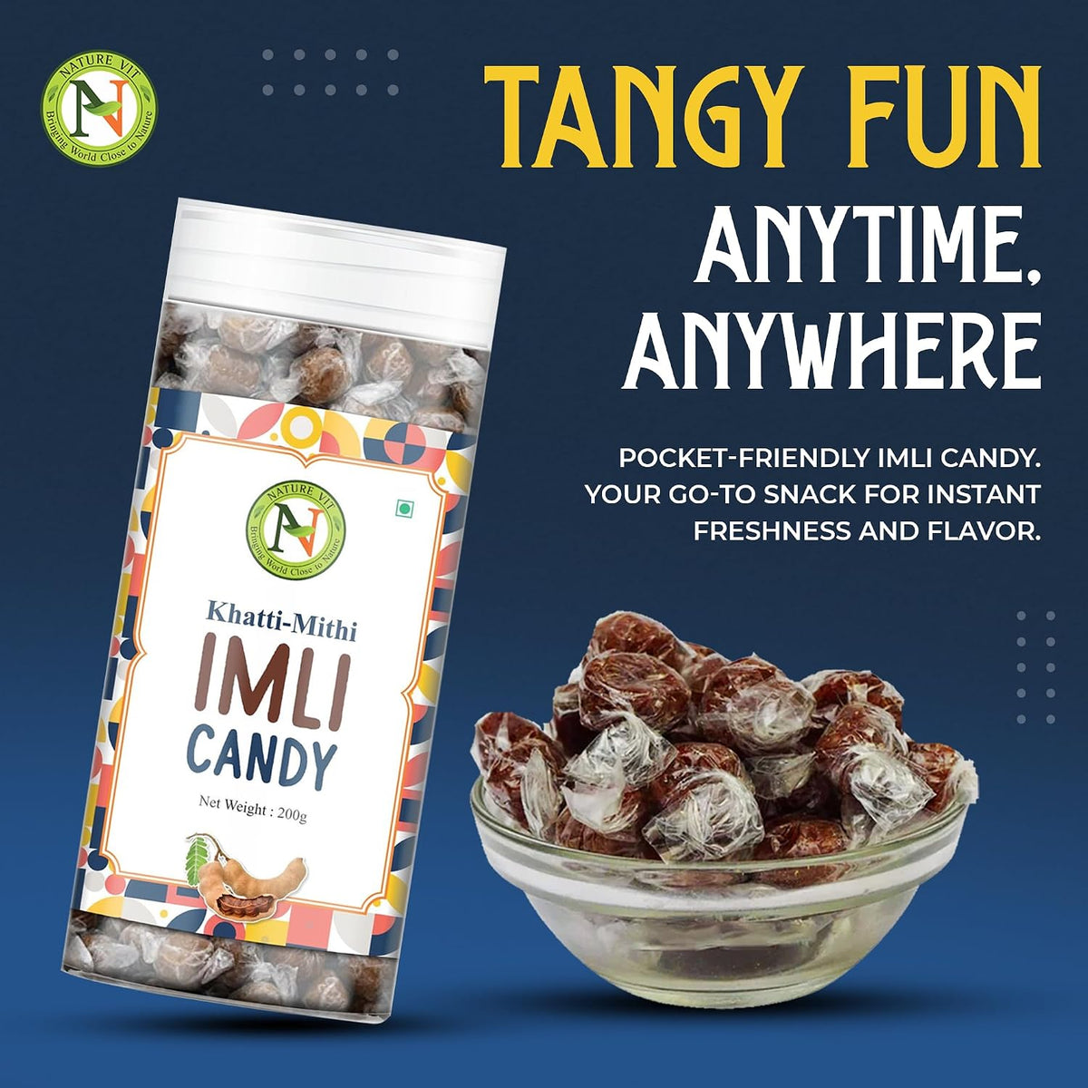 NatureVit Imli Candy 400g | Khatti Meethi Imly, Chulbuli Emli Tamarind Twist Candy, Twisted Emly | Tamarind Candy Soft Chewy Digestive Treat
