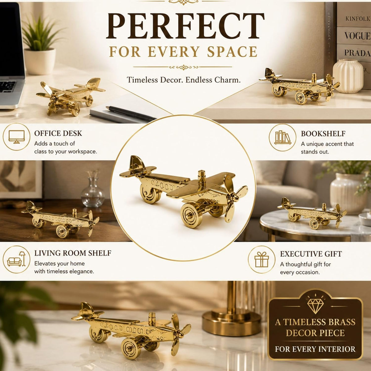 DSH Brass Jet Plane Table Top Decorative Showpiece for Home Decor & showpiece Office Tabletop Miniature Statue Decor Item.(F20-05-Big)