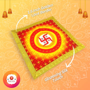 Bhakti Lehar Printed Silk Satin God Chowki Aasan Cloth for Puja (Size: 16" x 16" Inch) | Pooja Assan Kapda | Satin Altar Cloth Mat for Puja Mandir, Temple and Decoration (Set of 3)