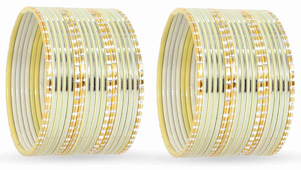 NMII Non-Precious Metal Base Metal With Cutting and Plane Bangles Set For Women and Girls