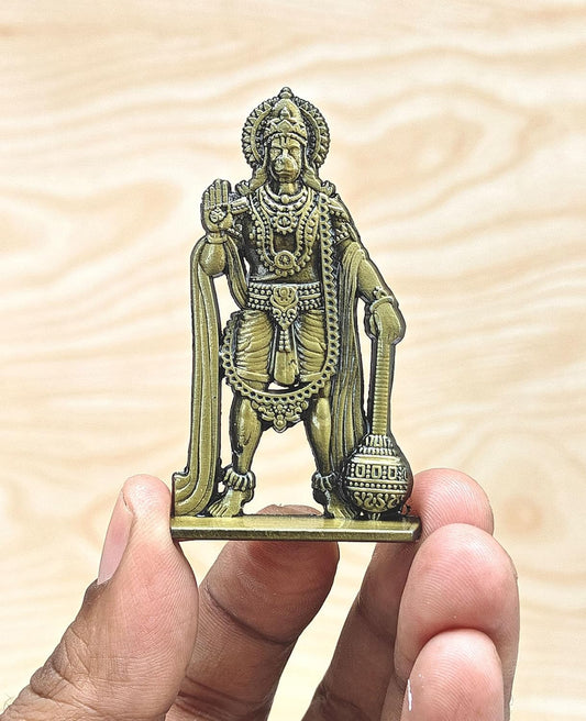 SHINDE EXPORTS Metal Lord Hanuman Idol Statue, Small Size 4.5 cm, Brass Material, Glossy Finish, Classic Style, for Car Dashboard, Home, Office Desk, Religious Theme (Bronze)