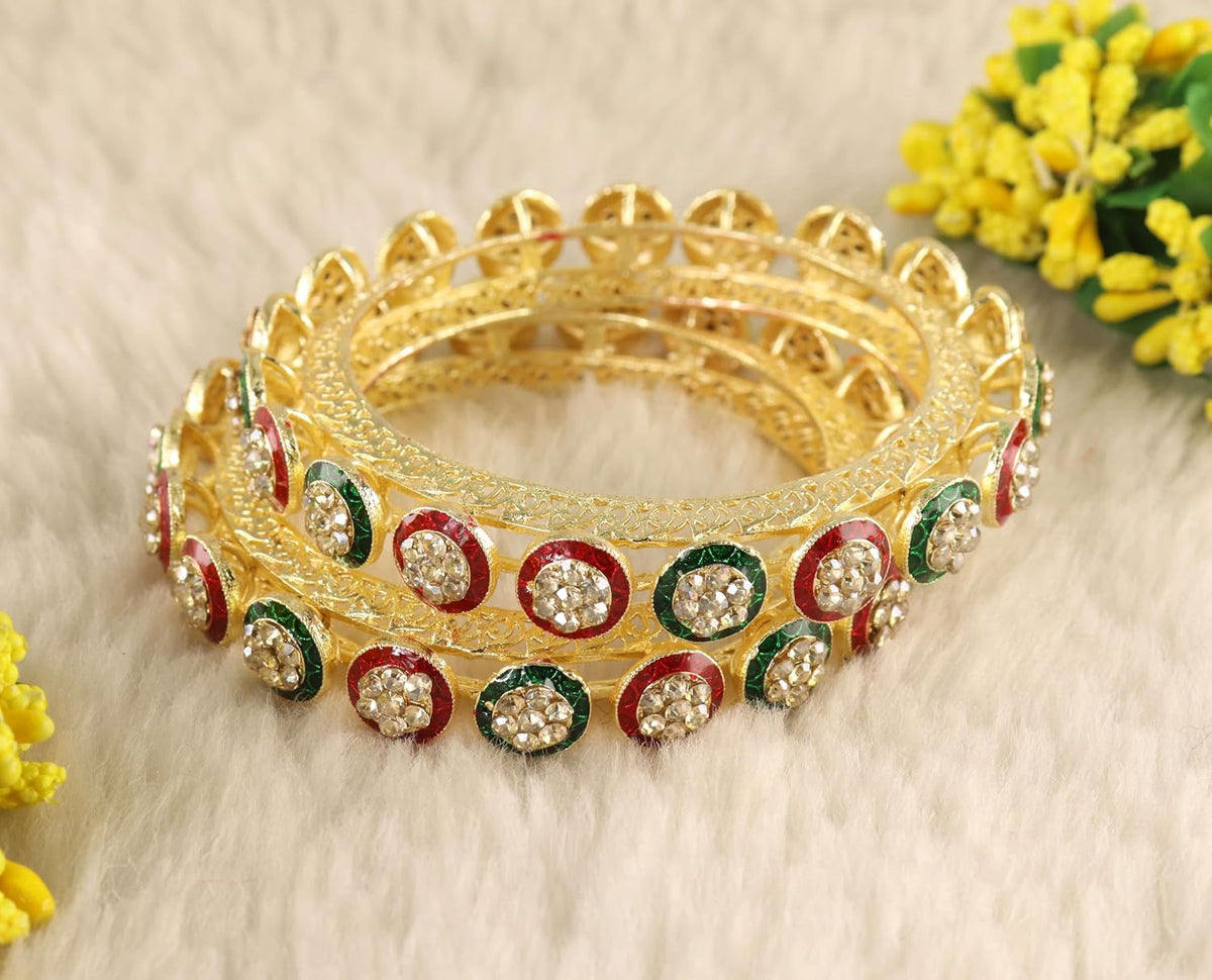NMII Traditional Kundan Stone Work Metal Bangles For Women & Girls | Mirror Bangles | Bangles For Women Wedding, Party, Festival, Function | Women's Fashion Jewellery