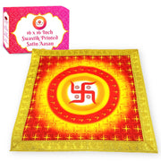 Bhakti Lehar Printed Silk Satin God Chowki Aasan Cloth for Puja (Size: 16" x 16" Inch) | Pooja Assan Kapda | Satin Altar Cloth Mat for Puja Mandir, Temple and Decoration (Set of 1)