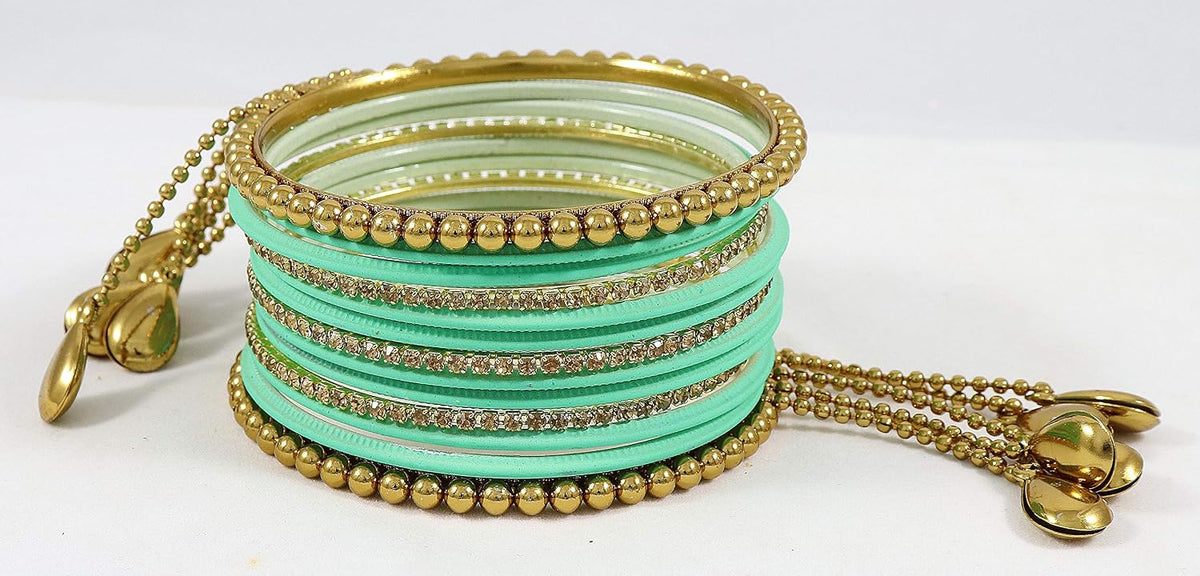NMII Gold Plated Metal Bangles Set For Women & Girls with Zircon Gemstone & BallChain Linked | Latkan Bangle set | Traditional Bangles Bracelet | Stylish Gold Bangles-(F100-Radium-2.8),(Pack Of 26)