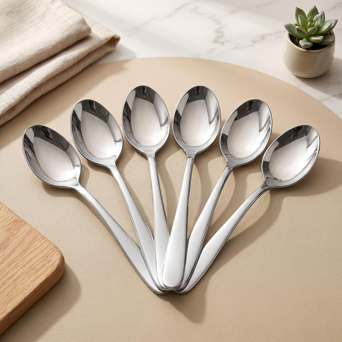 Parage Tiara Stainless Steel Dinner Spoon Set of 6, Length 16cm Tableware with 2mm Thickness Spoons, Mirror Finish for Home Kitchen Dining