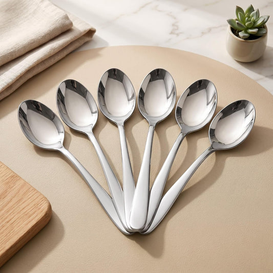 Parage Tiara Stainless Steel Dinner Spoon Set of 6, Length 16cm Tableware with 2mm Thickness Spoons, Mirror Finish for Home Kitchen Dining