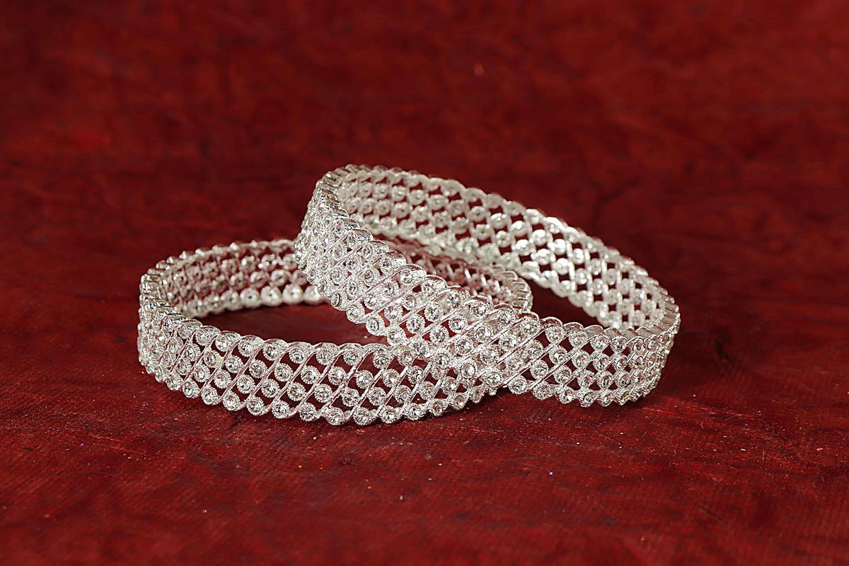 NMII Alloy Metal Gold Plated Bangles Set For Girls and Women Studded American Diamond Stone | Kangan Set | Metal ke Kade | Women Bangles | Girls Designer Bracelet Bangles | Fashionable Jewelry