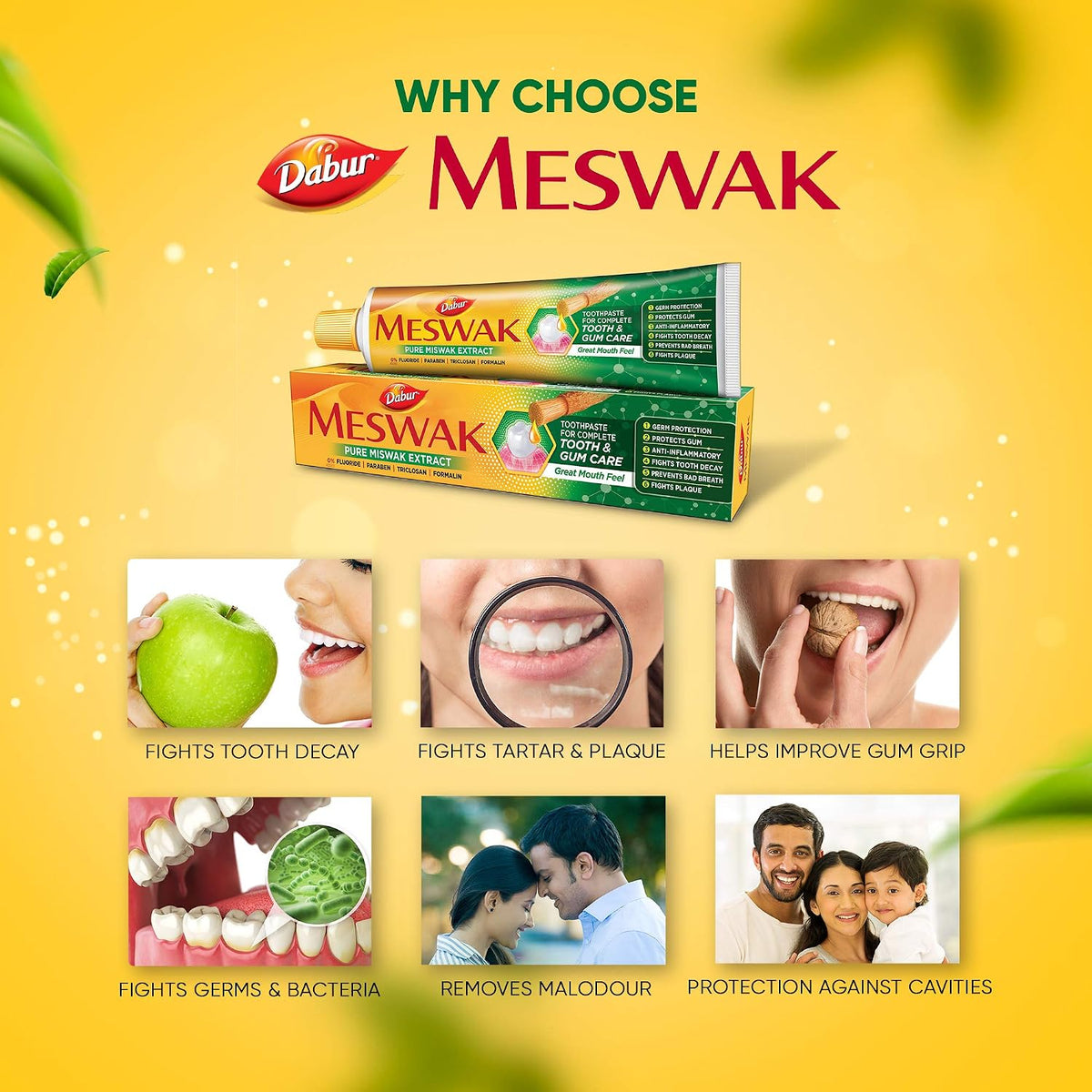 Dabur Meswak Complete Oral Care Toothpaste - 800g (400g x 2, Pack of 2) | Complete Oral & Gum Care Toothpaste | Contains Pure & Rare Miswak extract | No added Fluoride, Paraben, Triclosan & Formalin