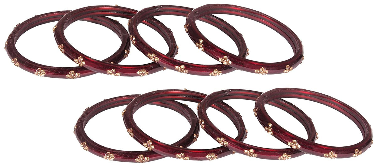 NMII Zircon Gemstone with Heart Shaped Beads and Golden Colour Balls Studded Glossy Finished Glass Kada Set For Women and Girls