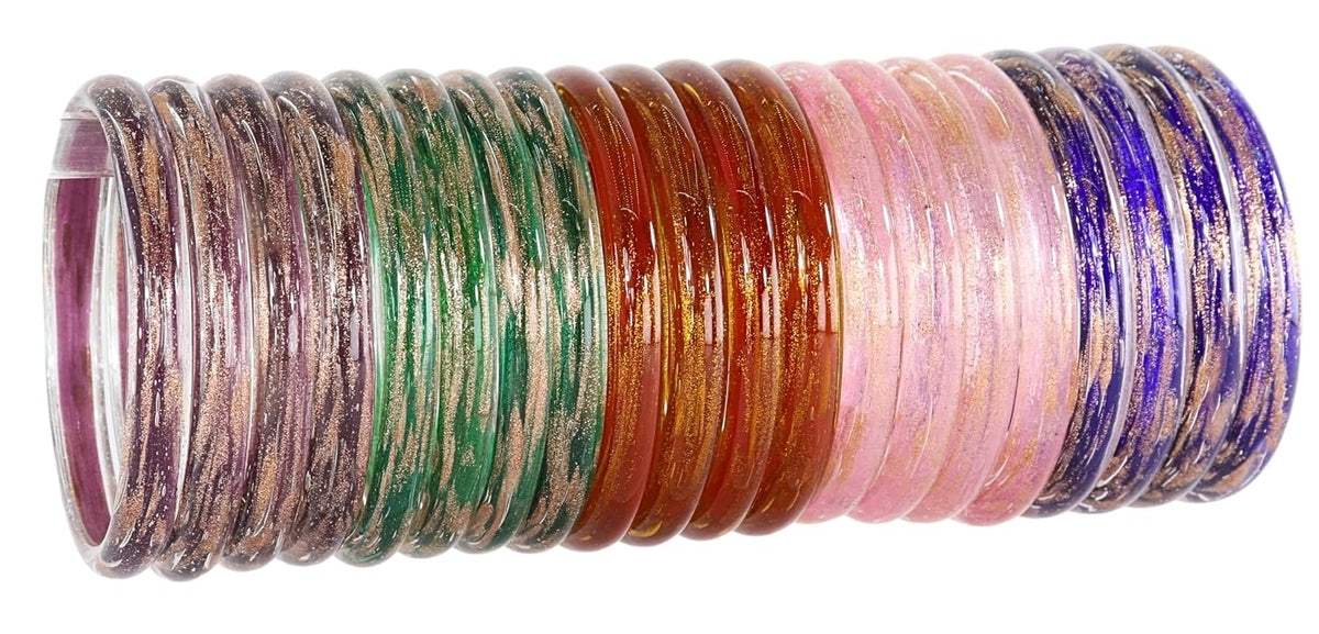 NMII Plain Multicolour Glass Kada Combo Set For Women And Girls With Sleek Finish | Simple Design Kada Set | Glass Kada Set For Women | Glass Bangles-Pack Of 20 Kada