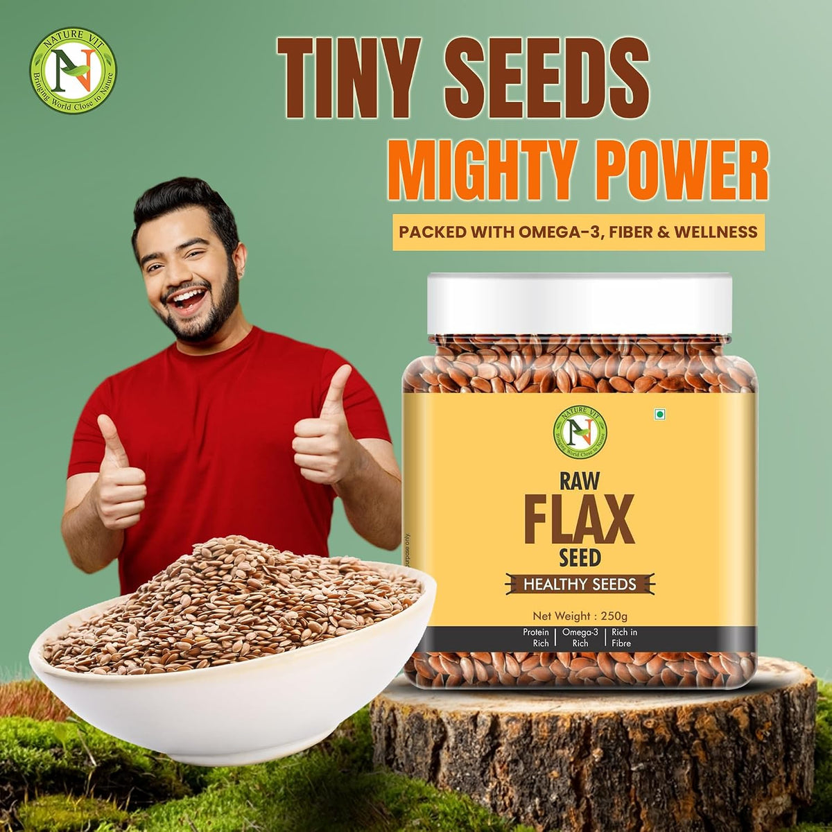NatureVit Raw Flax Seeds 250g | Alsi Seeds | Fibre Rich | Flax Seeds for Hair Growth | Seeds for Eating
