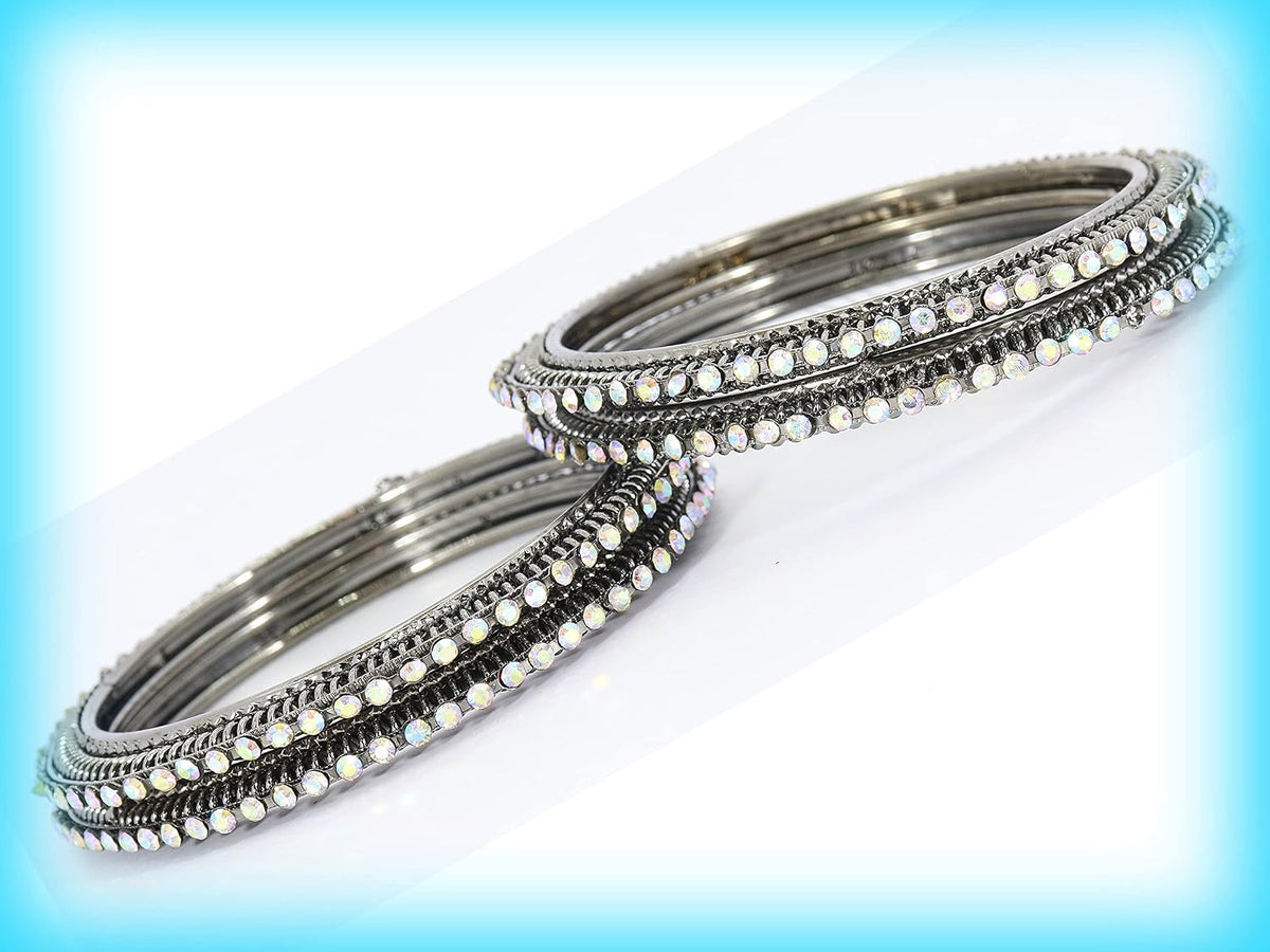 NMII Non-Precious Metal Base Metal with Zircon Gemstone Studded worked Glossy Finished Bangle/Kada Set For Women and Girls