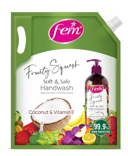 DABUR Fem Fruity Squash Soft & Safe Handwash - 1500Ml | Germ Protection | Enriched With Goodness Of Coconut Milk & Vitamin E | Long Lasting Fragrance