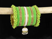 NMII Traditional Metal Velvet Bangles With Pearls & Zircon Stone Latkan Chuda Set for Bridal Women & Girls | Premium Set With Latkan for Wedding, Party, Festive, Occasion Wear - Set of 54