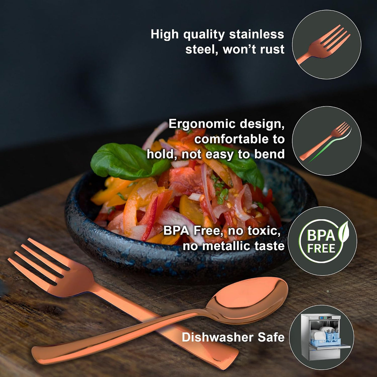 Parage 12 Pieces Stainless Steel Rose Gold Cutlery Set, 16 cm Each, Premium Spoon & Fork Set for Home & Kitchen, PVD Rose Gold Flatware, Elegant Dining (6 Dinner Spoons & 6 Dinner Forks)