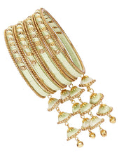 NMII Metal & Silk Thread Jhumka Zircon Latkan Stylish Bangles Set For Women's and Girls | Women's Fancy Latkan Bangles Set | Ethnic Fashion Jewellery- Set of 12 Bangle, (G405_Pista-2.8(2.8))