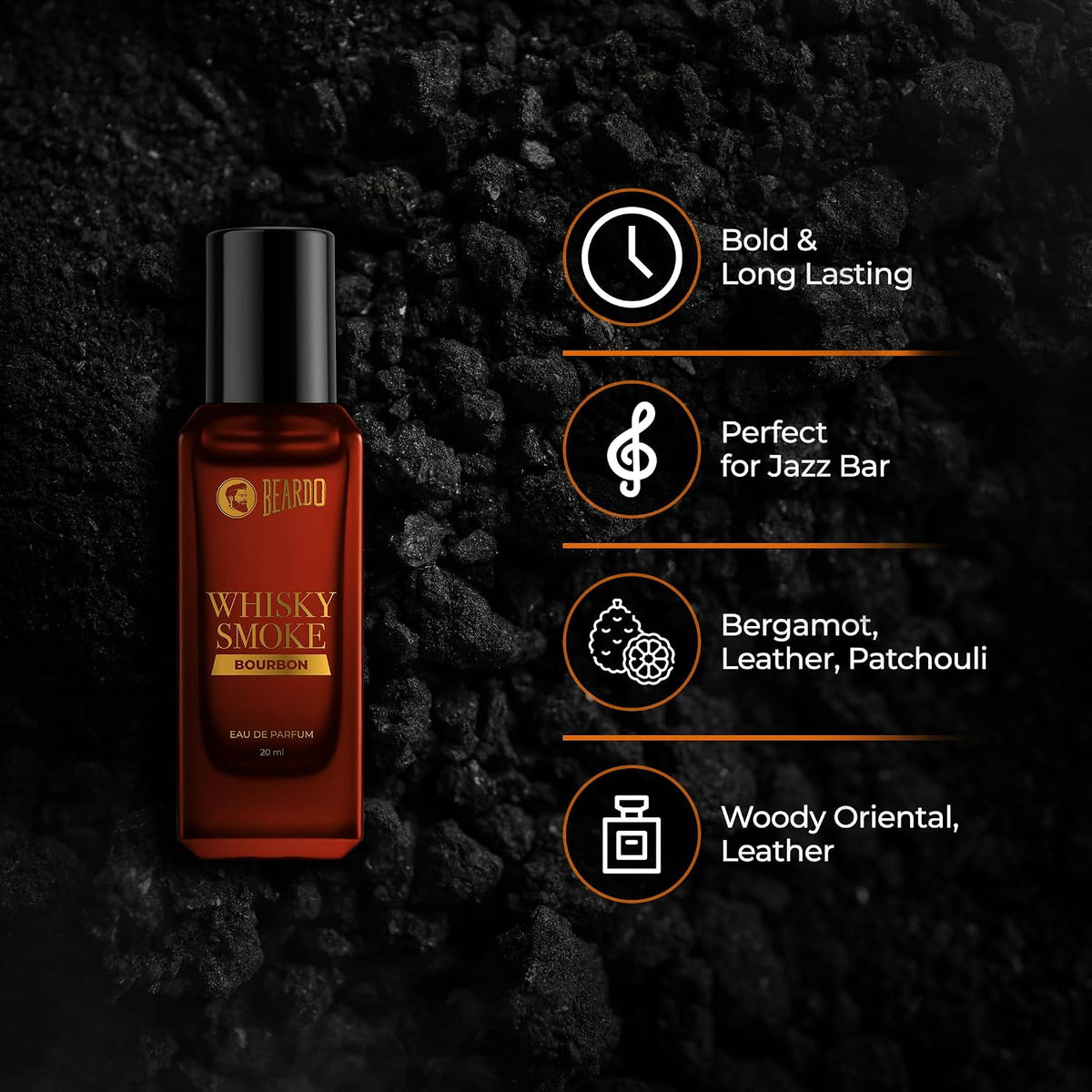 Beardo Whisky Smoke Bourbon Perfume For Men, 20ml | Oriental, Woody, Leathery Eau De Parfum | Long Lasting Perfume | Best Date Night Fragrance | Gift For Husband | Gift For Boyfriend