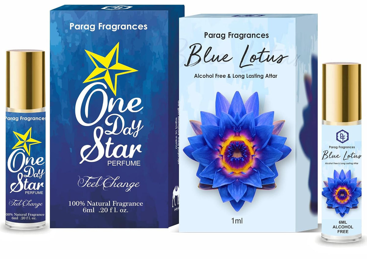 Parag fragrances Combo Pack of Lotus (Blue) Attar 6ml & One Day Star 6ml Attar For Men/Long Lasting Attar For Men