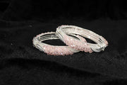 NMII Stylish White Pearls & Alloy Metal American Diamond Bangles Kada Set For Women and Girls | Fancy Women's Kada | Girls' Bangles Bracelet | Kada Set For Wedding, Party, Occasion Wear-Set of 2