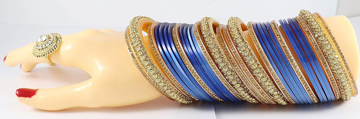 NMII Premium Gold Plated Bangles Chuda Set For Bridal Women & Girls with Zircon Gemstone & Beads Worked | Traditional Women's Bangles | Chura Set For Women Wedding, Party, Festive