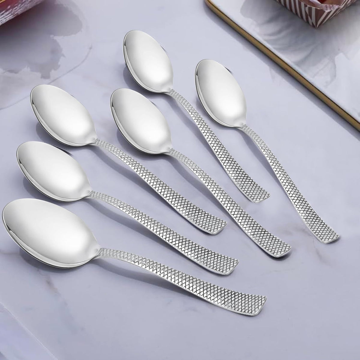 Parage 6 Piece Stainless Steel Table Spoons Set with Zig Zag Design, Dinner Spoon for Home and Kitchen, 18.5 cm, Tableware, Set of 6, Silver