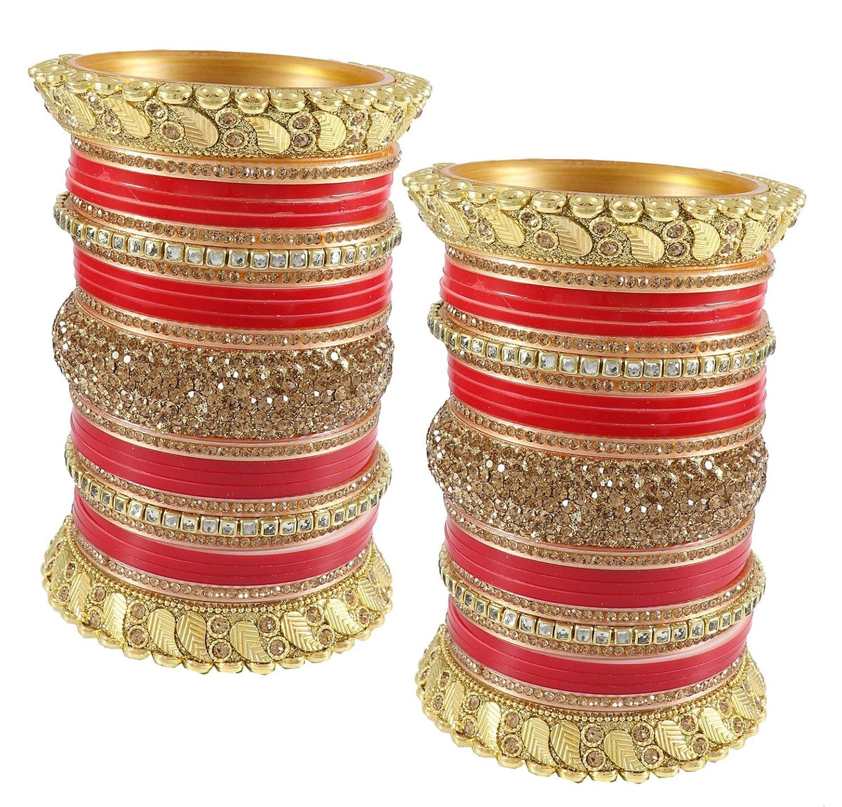 NMII Traditional Gold Plated Acrylic Bangles Bridal Chuda Set For Women & Girls with Zircon Diamond & Pearls Beads Work | Royal Wedding Chudas | Premium Look | Bangles For Wedding, Festive, Function