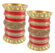 NMII Traditional Gold Plated Acrylic Bangles Bridal Chuda Set For Women & Girls with Zircon Diamond & Pearls Beads Work | Royal Wedding Chudas | Premium Look | Bangles For Wedding, Festive, Function