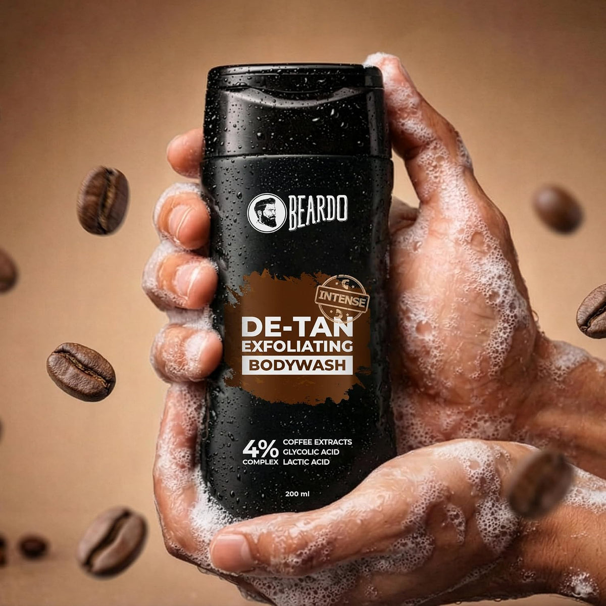 Beardo Detan Exfoliating Body Wash 200ml | 4% (Glycolic Acid, Lactic Acid & Coffee Extracts) | Gentle Exfoliating Shower Gel | Removes Tan & Body Acne | Prevents Dry, Rough, Bumpy Skin | Suitable for Men
