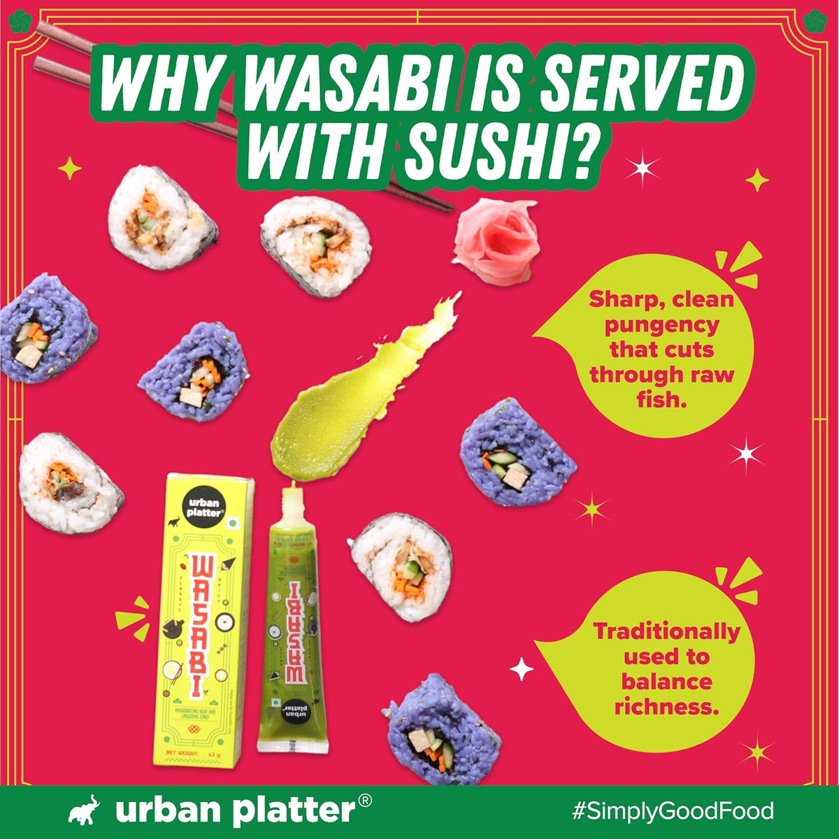 Urban Platter Premium Wasabi Paste, 43g (Elevate Your Sushi Experience With Lingering Zing)