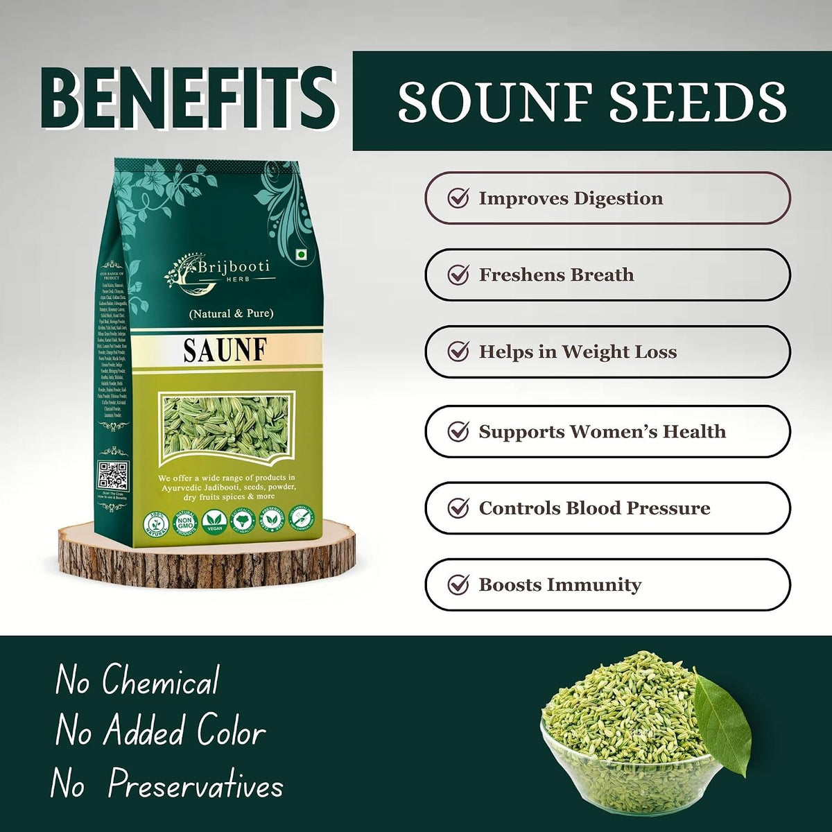 BrijBooti Fennel Seeds - Saunf Moti 400 Gr | Natural Saunf No Artificial Colours and Preservatives