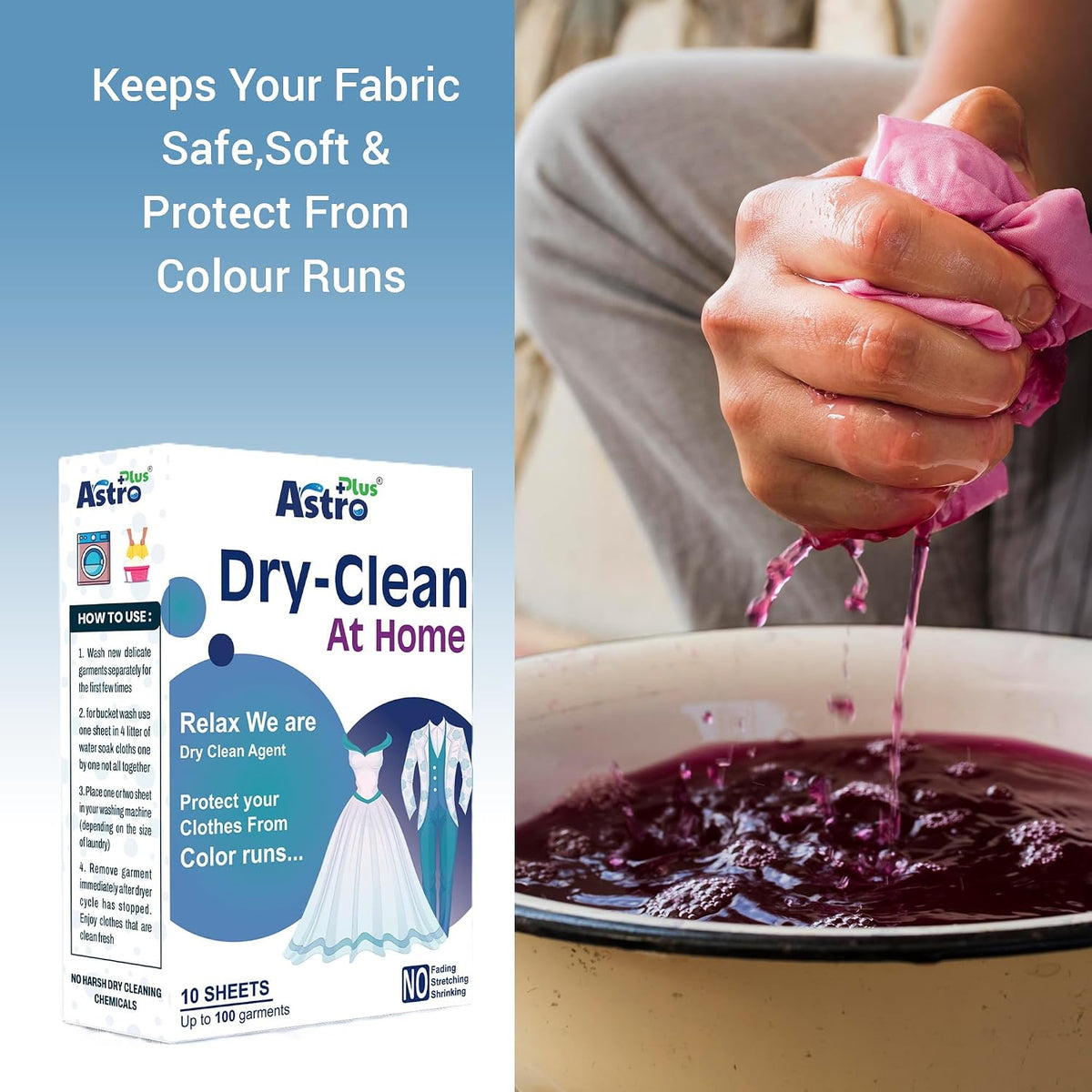 Astro Plus+ Dry Clean At-Home Liquid Detergent Cleaning Sheets | Ultimate Protection For Silk Saree and Chiffon, Cotton Gentle Wash For Delicate Fabrics | Pack of 3 Sheet (40ml Each)